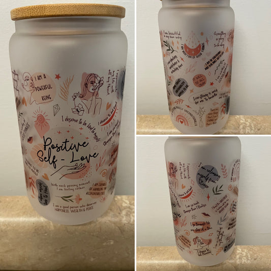 16 oz frosted glass Self Love tumbler